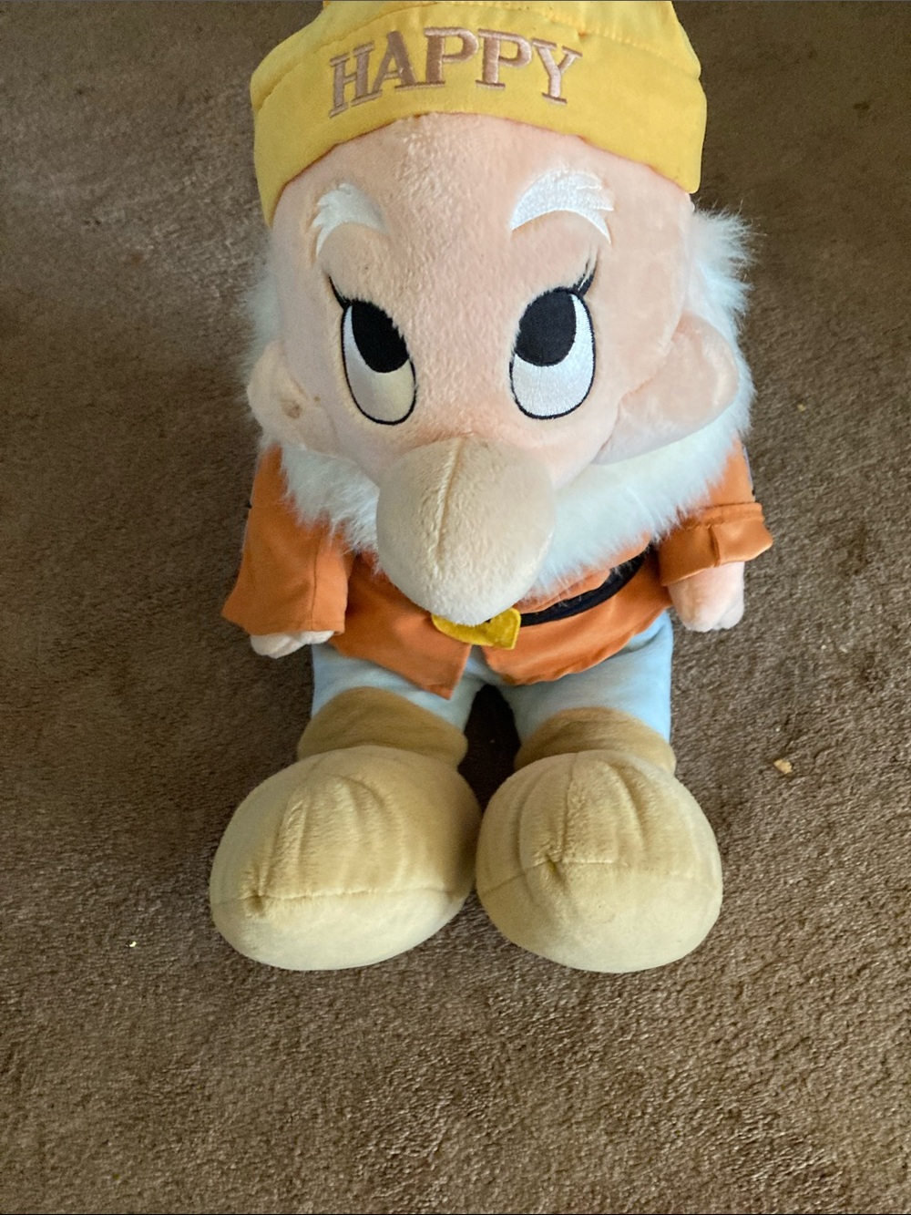 Disney Happy Dwarf Plush Toy - Yellow Hat & Orange Outfit